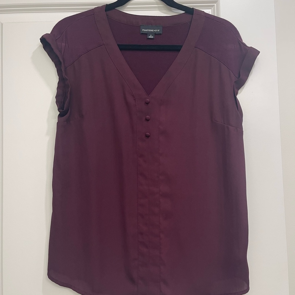 Fortune+Ivy Burgundy Blouse